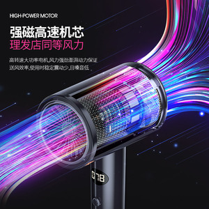 Secador de Pelo de Alta Potencia con Pantalla Digital y Cuidado con Iones Negativos para Uso Doméstico - Product Image 1