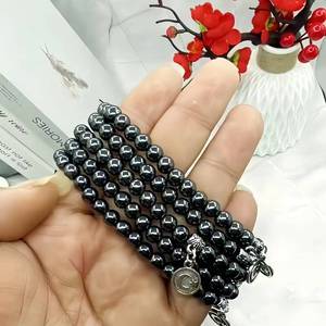 Tasbih de luxe YASEEN ethnique en hématite noire de 6 mm, 33 perles, équilibrage énergétique, perles de prière islamiques magnétiques - Product Image 1