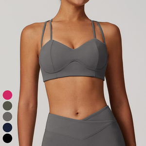 Fashion Fishbone Slim Top Running Top fisso Pad U Back sportivo a coste senza maniche da palestra canottiera Yoga canotta donna - Product Image 4