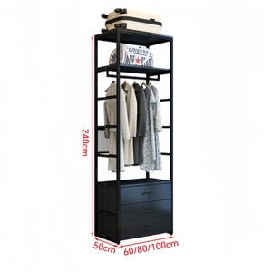 [Version haute] Étagère à tiroirs, Porte-vêtements en métal, Étagère de rangement ouverte, Étagère à assembler, Porte-manteau avec tiroirs - Product Image 6
