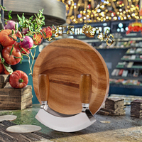 Hache-légumes en bois d'acacia avec planche à découper ronde, accessoires de cuisine, gadgets de cuisine, hachoir à légumes, coupe-oignons, coupe-herbes