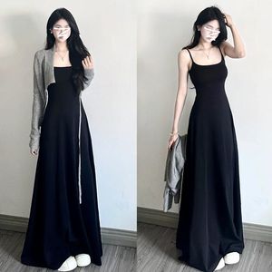 Vestido corto negro de algodón de secado rápido con cuello cuadrado y cintura natural, estilo A, para playa, para mujer - Product Image 2
