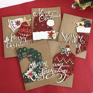 بطاقات عيد الميلاد المصنوعة يدويًا من الدرجة العالية العتيقة ختم ورق الكرافت المغلف المتطابق