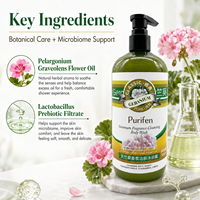 Gel Douche Hydratant Multi-Acide Hyaluronique et Huile de Géranium pour Soin Microbiome, Idéal Spa Corporel à Domicile, Vente en Gros OEM