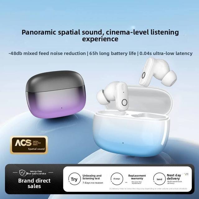 Hybrid ANC TWS BT5.4 Earbuds 48dB Noise Cancelling Wireless Headphones 5-10 Hours Battery Panoramic Spatial Sound IPX4