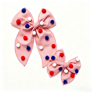 Pompon patriotique bleu, blanc, rouge, rose, nœud festif, pompon patriotique blanc, nœud festif - Product Image 6