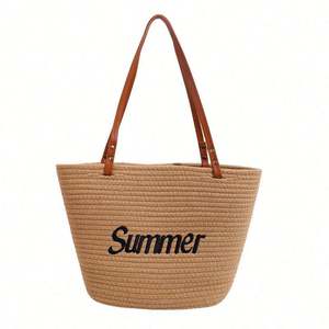 Sac de plage portable en forme de baril à paille grande capacité personnalisé 2024, doublure polyester, sans sangle, pour femme, vente chaude - Product Image 5