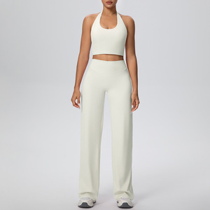 Sexy Backless Yoga Set Women Sports Bra Straight Leg Pants Gym Fitness Wear Seamless Workout Outfit OEM Custom Factory Supply - Product Image 1