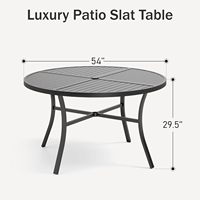 Table de jardin ronde pour 6 personnes, 54 pouces, grande table en métal inoxydable avec trou pour parasol, résistante aux intempéries, pour cour et parc