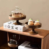 Support à gâteau rond en bois d'acacia avec couvercle en acrylique, plateau de service pour desserts et fruits, pour mariage, fête, présentation en boulangerie, OEM personnalisé
