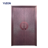 Porte d'entrée double en aluminium YUDON DOOR, porte principale, finition anodisée, prête pour maison duplex, avec serrure intelligente.