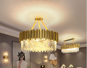 Lustre ovale en cristal bronze pour restaurant, lampes suspendues au <span class=keywords><strong>plafond</strong></span> de l'îlot, éclairage de luxe doré - Product Image 6