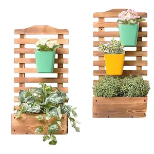 Soild Hout Muur Bloempotten Rek Houten Plant Houder Verticale Houten Opknoping Plant Display Voor Muur