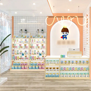 09-HLNJS001-B ชั้นวางสินค้าตกแต่งร้านค้าสไตล์ครีมเกาหลี สำหรับ<span class=keywords><strong>ร้าน</strong></span>ค้าแม่และเด็ก ออกแบบตกแต่งภายในร้านค้าเด็ก - Product Image 1