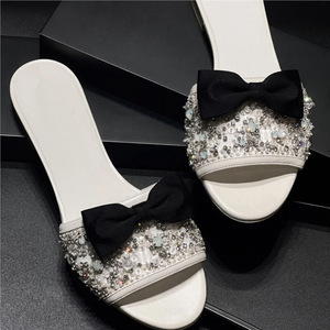 Sandali con strass e fiocco, ciabatte open-toe, sandali piatti da spiaggia <span class=keywords><strong>per</strong></span> esterni - Product Image 2