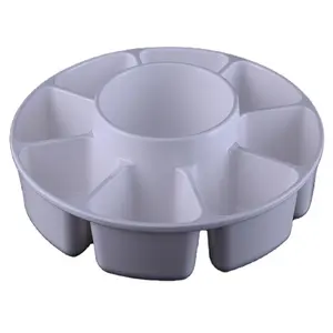 White Round Melamine Plastic Serving Plate For Fruit Snack Creal Dessert Heavyweight 9 Compartment Reusable Party Supply Tray