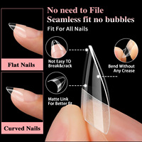 Nouvelles 600 pièces/boîte Faux Ongles à Presser Courts Couverture Complète Design Ciel Étoilé Mat/Transparent, Formes Amande et Carrée, en Gel Souple