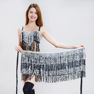 Sciarpa per danza del ventre lucida con nappa e paillettes gonna avvolgente da spiaggia con perline per Performance di scena di Halloween - Product Image 3