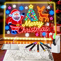 Tableau d'affichage moderne carré à LED, lumières multicolores, alimentation type C, tableau de dessin, 7 marqueurs, 30*20cm, 35*25cm, tableau de message en acrylique