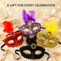 Masque de Soirée en Plumes, Dentelle et Strass Léger pour Carnaval, Mardi Gras, Fête Costumée, Cadeau, OEM