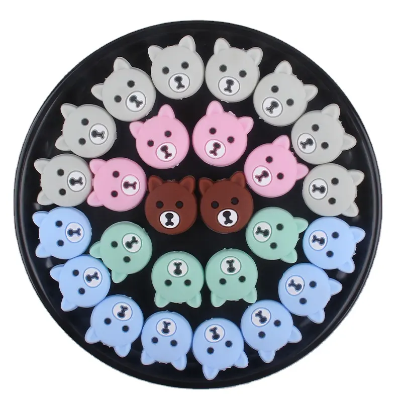 Grosir manik-manik silikon bentuk hewan manik-manik fokus silikon beruang untuk DIY manik-manik Teether rantai dot bayi