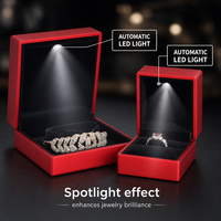 Boîte à bijoux lumineuse en promotion, présentoir de rangement pour bijoux avec LED, grande boîte cadeau pour bijoux violette avec lumières