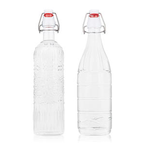 Bouteilles en verre personnalisées avec bouchon à bascule, 1000 ml, rondes, transparentes, réutilisables, pour jus, soda, kombucha, avec couvercle - Product Image 2