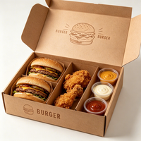 Cajas de Hamburguesas Biodegradables y Ecológicas con Logotipo Personalizado, Laminación Mate, Desechables, para Empacar Hamburguesas y Sándwiches, Caja para Comida Rápida