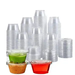 Bán buôn dùng một lần PP nước sốt cup với nắp có bản lề nhựa gia vị phần SOUFFLE container thực phẩm