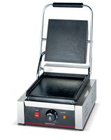 Grill panini professionnel à double tête avec plaques rainurées et plates pour les sandwicheries à fort volume