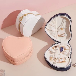 Portable PU Leather Velvet <b>Heart</b>-<b>Shape</b> Jewelry Gift Organizer Storage <b>Box</b> with Personalized Logo for Valentine's Day - Product Image 4