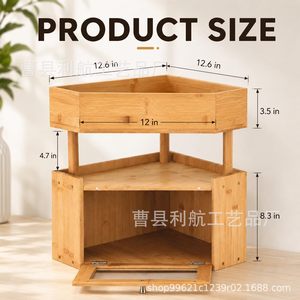 Lihang Bamboo Bread Box Double Layer Kitchen Storage Corner Shelf For Food Fruit Countertop Organizer - Product Image 5