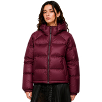 Blouson matelassé à capuche pour femme, bordeaux, d'hiver, isolé, style bomber, en satin mat, anorak, vêtement d'extérieur chaud
