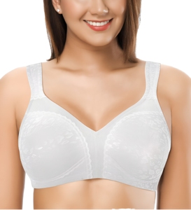 Sujetador de encaje blanco con cuello en V para mujer, con tirantes ajustables, soporte medio, diseño transpirable - Product Image 1