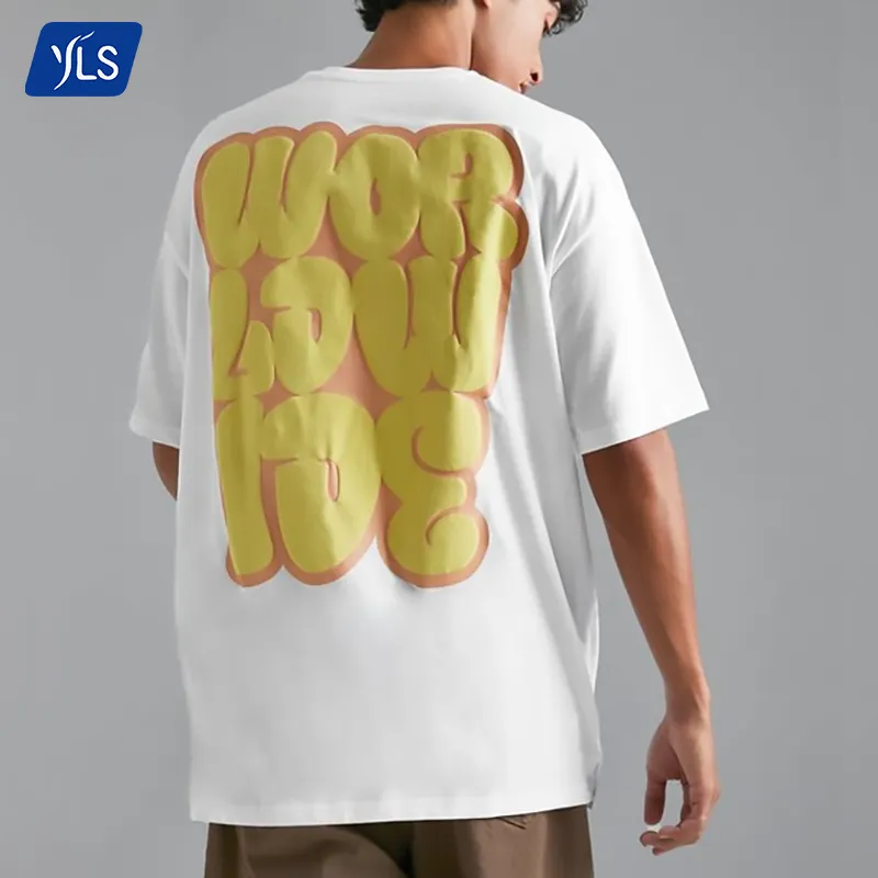 YLS 230 g 8.1 oz maglietta più venduta 100% cotone personalizzato schiuma Puff serigrafia T Shirt disegni personalizzati T-Shirt stampata uomo