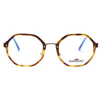 Monture de lunettes de vue tendance en gros BW1011 pour hommes et femmes, style rétro rond à motif floral, en métal durable combiné à de l'acétate fait main