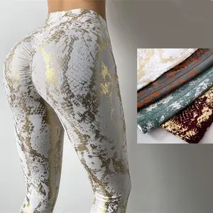 Terlaris Legging Cetakan Ular Reflektif Lateks Berlapis Nano Legging Wanita Hitam Metalik Seksi Perak Emas