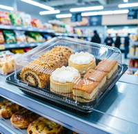 Grande boîte d'emballage jetable en plastique PET transparent pour l'épicerie, les supermarchés, les boulangeries, les pâtisseries, les gâteaux, conteneur de stockage