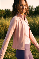 Veste ajustée pour femme en tricot double face 290 GSM, col semi-montant, fermeture éclair intégrale, super douce, manches longues, pour l'automne et l'hiver