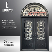Puerta de Entrada Doble de Hierro Forjado con Arco Moderno de Primera Calidad, Diseño de Espiral Hecho a Mano, Puerta Exterior Metálica para Villa