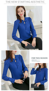 Kemeja Sifon Pita Merah Muda Blus Wanita Serbaguna Lengan Panjang Kaus Kebesaran Pakaian Atasan Crop Korea Fashion Wanita - Product Image 5