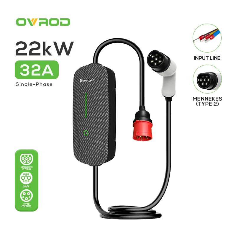 Ovrod Novos Veículos Elétricos Estação Do Carregador Móvel Ev 22Kw Carregador Em Casa Para Carro Elétrico Portátil Ac Ev Estação De Carregamento Rápido