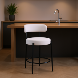 Taburete de Bar Moderno Woker Furniture de 26 Pulgadas, Tapizado en Blanco con Patas de Metal Negro para Comedor - Product Image 2