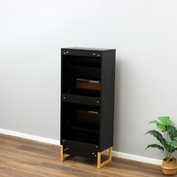 Meuble de rangement à chaussures fin et étroit noir avec 3 tiroirs rabattables et pieds en bambou pour entrée et couloir – Étagère à chaussures en bois