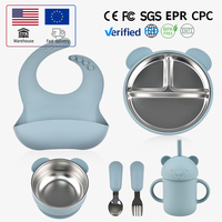 Ensemble repas bébé sûr et écologique en acier inoxydable et silicone, avec assiette à ventouse, couleurs personnalisables, antidérapant et détachable, compatible lave-vaisselle