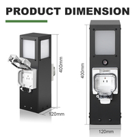 Pilier de prises extérieur étanche IP66 en acier inoxydable 304, avec lampe de cour intégrée