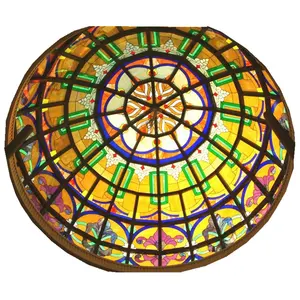 팔각형 성당 채광창 유리 건축 장식 컬러 모자이크 얼룩 유리 돔 스테인드 글라스 현대 천장 램프