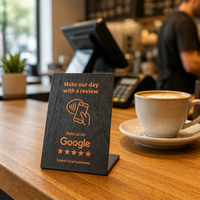 Support RFID en bois avec logo personnalisé, touchez pour ouvrir le lien de commande pour les restaurants