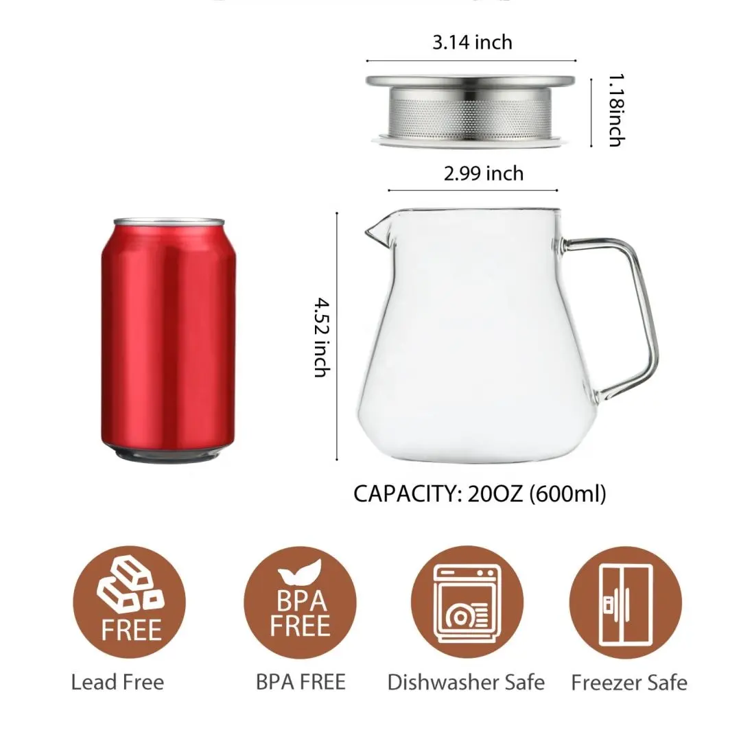 CnGlass termos botol air kaca borosilikat aman, Stovetop aman buatan tangan berkualitas tinggi dengan tutup baja tahan karat