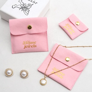 Tùy chỉnh eboss in màu hồng sợi nhỏ bông tai vòng cổ đóng gói túi da lộn sợi nhỏ Phong Bì trang sức Pouch với Snap Nút - Product Image 3